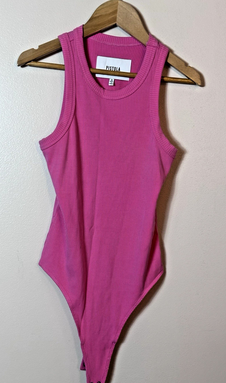 PISTOLA Top Womens Small Hot Pink‎ Blake Ribbed Tank Sleeveless Bodysuit Y2K 90s